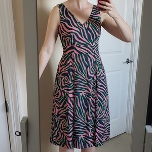 Anne Klein Electric Zebra Print Pleated Midi Dress Sz 4